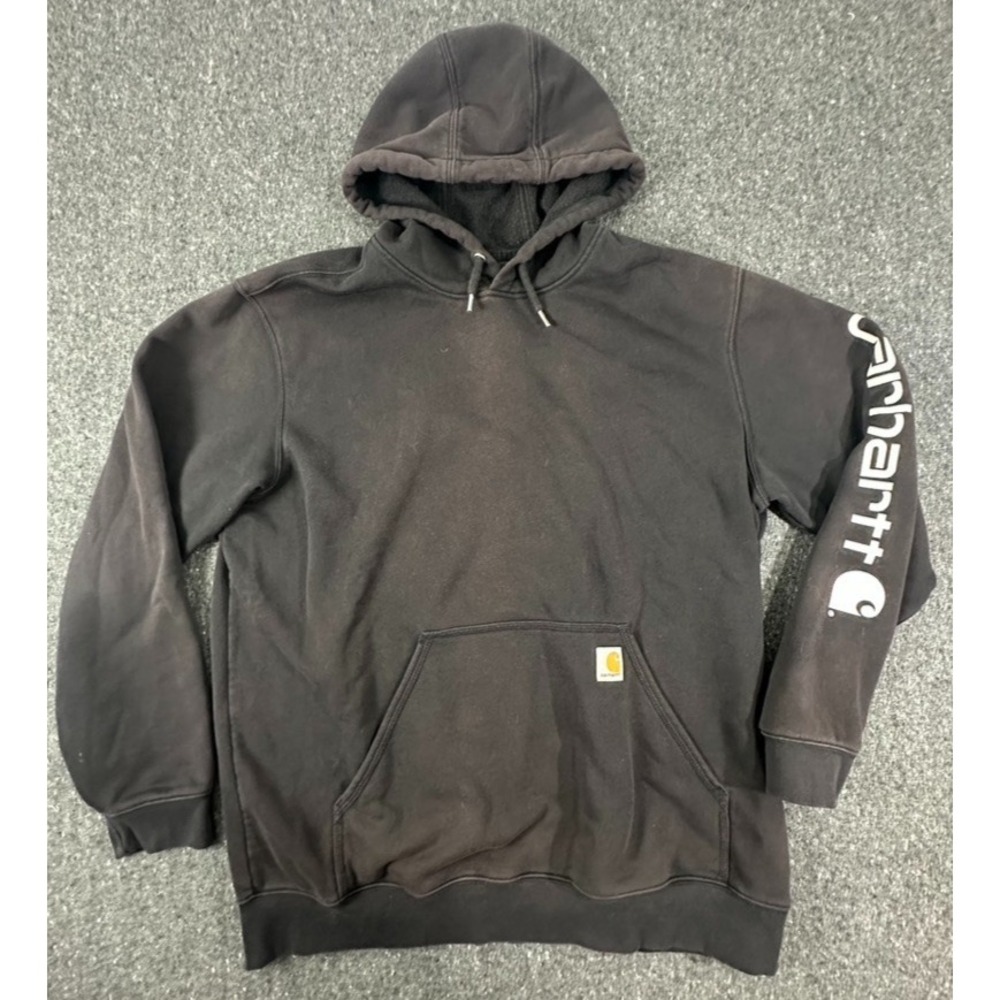 Carhartt Black Relaxed Fit Fleece Pullover Hoodie Logo Pockets Men's Size XL